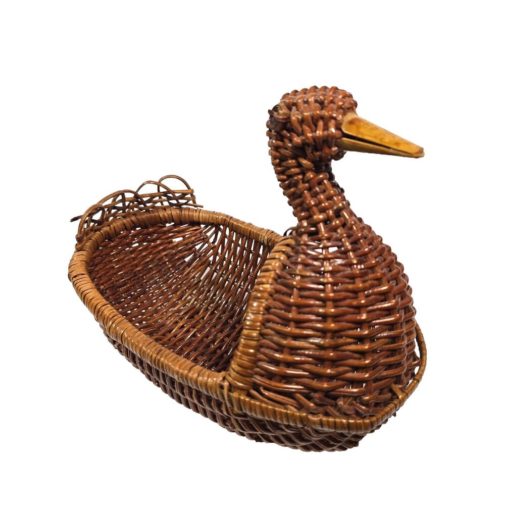 Vintage Wicker Duck Basket Handwoven Chinese Handicraft Farmhouse Cottage Decor